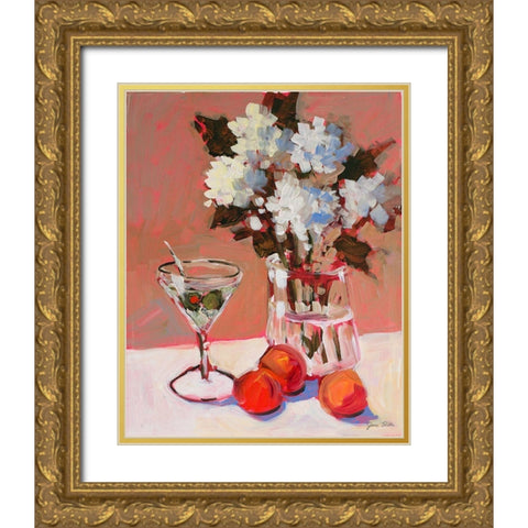 Flowers and Martini Gold Ornate Wood Framed Art Print with Double Matting by Slivka, Jane