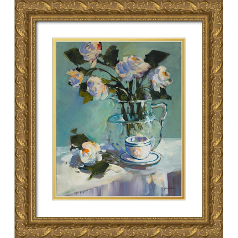 Flowers and Tea Gold Ornate Wood Framed Art Print with Double Matting by Slivka, Jane