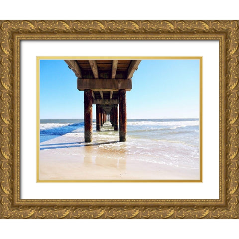 Sunlit Pier I Gold Ornate Wood Framed Art Print with Double Matting by Peck, Gail