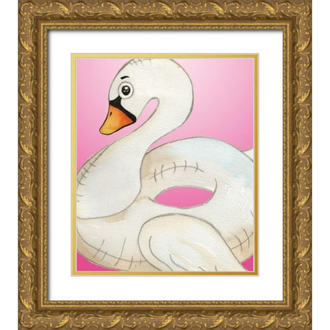 Swan Float on Pink Gold Ornate Wood Framed Art Print with Double Matting by Medley, Elizabeth