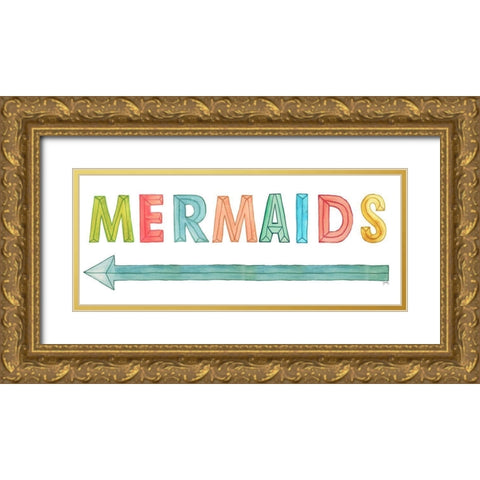 Mermaids Gold Ornate Wood Framed Art Print with Double Matting by Medley, Elizabeth