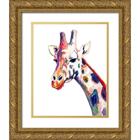 Colorful Giraffe on White Gold Ornate Wood Framed Art Print with Double Matting by Beauchamp, Andy