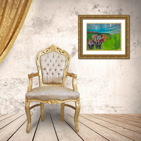 An Elephants Love Gold Ornate Wood Framed Art Print with Double Matting by Beauchamp, Andy