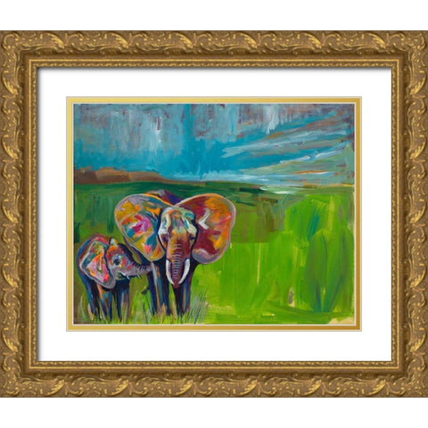 An Elephants Love Gold Ornate Wood Framed Art Print with Double Matting by Beauchamp, Andy