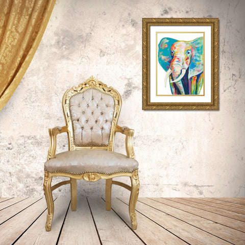 Colorful Elephant Gold Ornate Wood Framed Art Print with Double Matting by Beauchamp, Andy