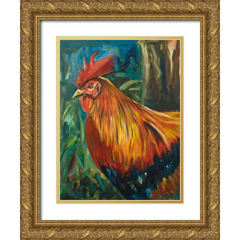 Rooster Gold Ornate Wood Framed Art Print with Double Matting by Beauchamp, Andy