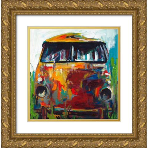 Retro Love Bus Gold Ornate Wood Framed Art Print with Double Matting by Beauchamp, Andy