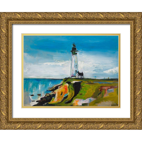 Lighthouse on a Cliff Gold Ornate Wood Framed Art Print with Double Matting by Beauchamp, Andy
