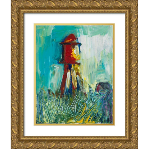 Painted Water Tower Gold Ornate Wood Framed Art Print with Double Matting by Beauchamp, Andy