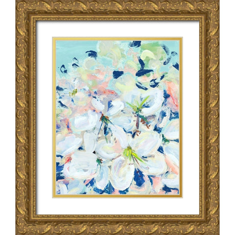 White Orchids on Blue Gold Ornate Wood Framed Art Print with Double Matting by Beauchamp, Andy