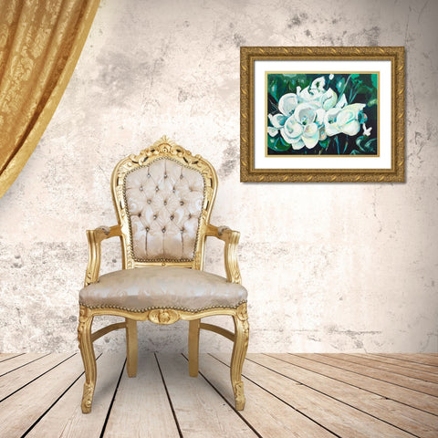 Green into White Orchids Gold Ornate Wood Framed Art Print with Double Matting by Beauchamp, Andy