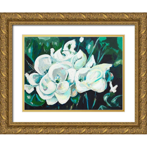 Green into White Orchids Gold Ornate Wood Framed Art Print with Double Matting by Beauchamp, Andy