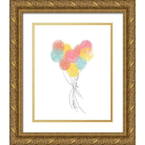 Follow Your Heart Balloons Gold Ornate Wood Framed Art Print with Double Matting by Quach, Anna