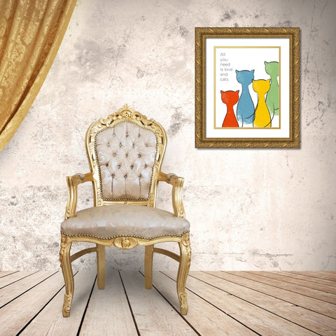 Love and Cats Gold Ornate Wood Framed Art Print with Double Matting by Quach, Anna