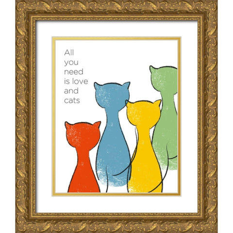Love and Cats Gold Ornate Wood Framed Art Print with Double Matting by Quach, Anna