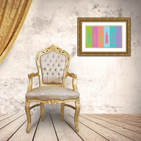 Colorful Mod Wine Bottles Gold Ornate Wood Framed Art Print with Double Matting by Bucheli, Jen