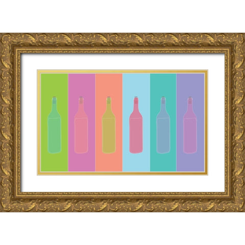 Colorful Mod Wine Bottles Gold Ornate Wood Framed Art Print with Double Matting by Bucheli, Jen