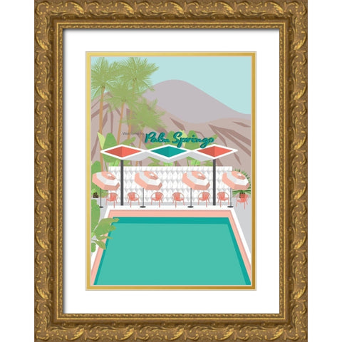 Welcome to Palm Springs Gold Ornate Wood Framed Art Print with Double Matting by Bucheli, Jen