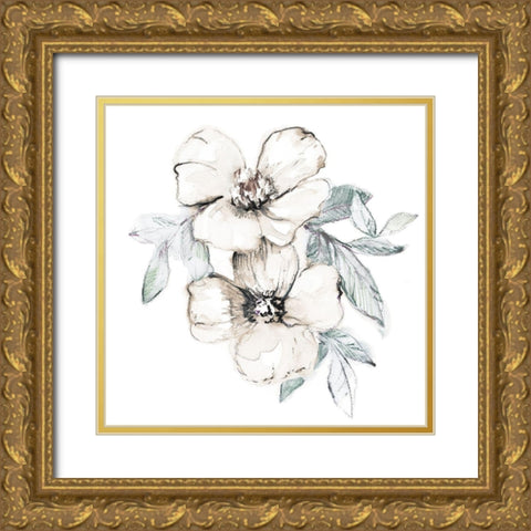 Moonlit Florals Square II Gold Ornate Wood Framed Art Print with Double Matting by Loreth, Lanie