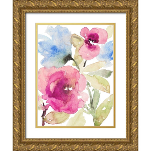 Peaceful Florals I Gold Ornate Wood Framed Art Print with Double Matting by Loreth, Lanie