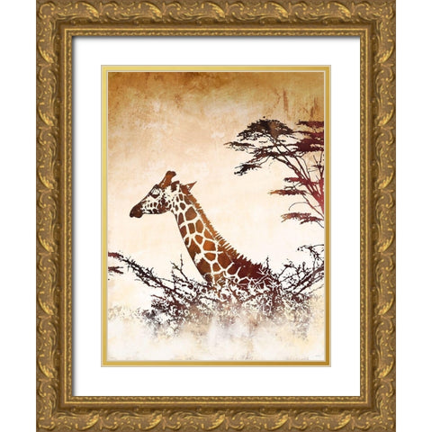 Safari Giraffe I Gold Ornate Wood Framed Art Print with Double Matting by Meneely, Dan