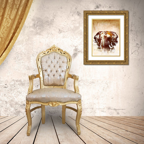 Safari Elephant Gold Ornate Wood Framed Art Print with Double Matting by Meneely, Dan
