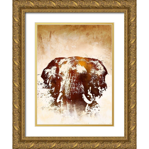 Safari Elephant Gold Ornate Wood Framed Art Print with Double Matting by Meneely, Dan
