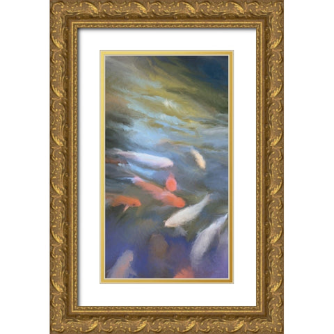 Koi Pool II Gold Ornate Wood Framed Art Print with Double Matting by Meneely, Dan