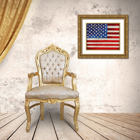 American Flag Gold Ornate Wood Framed Art Print with Double Matting by Medley, Elizabeth