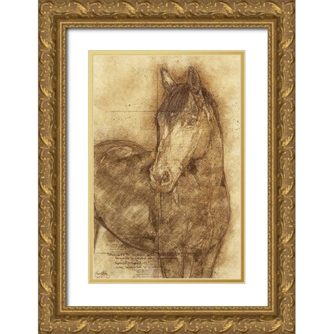 Sketched Horse Gold Ornate Wood Framed Art Print with Double Matting by Medley, Elizabeth
