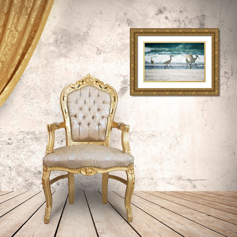 Egret Walk Gold Ornate Wood Framed Art Print with Double Matting by Nawrocke, Bruce