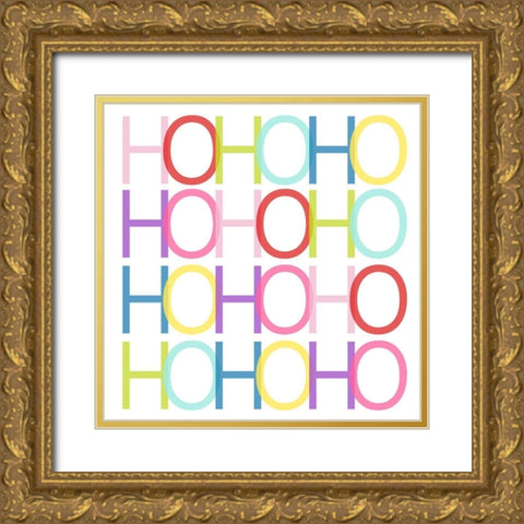 Colorful HO HO HO Gold Ornate Wood Framed Art Print with Double Matting by SD Graphics Studio