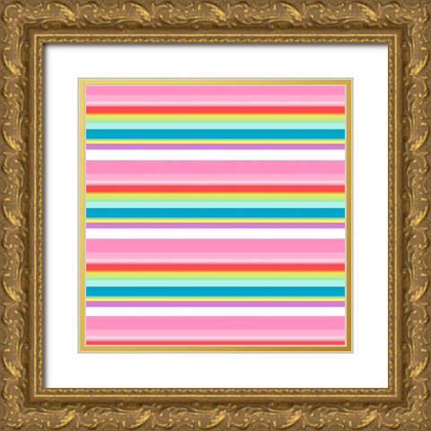 Very Colorful Stripes Gold Ornate Wood Framed Art Print with Double Matting by SD Graphics Studio