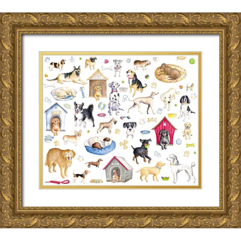 A Dogs Life Pattern Gold Ornate Wood Framed Art Print with Double Matting by Metz, Andi