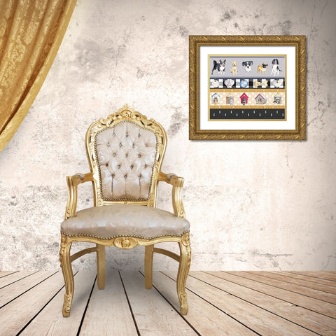 A Dogs Life on Plaid Panels Gold Ornate Wood Framed Art Print with Double Matting by Metz, Andi