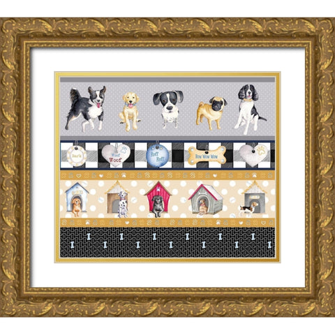 A Dogs Life on Plaid Panels Gold Ornate Wood Framed Art Print with Double Matting by Metz, Andi