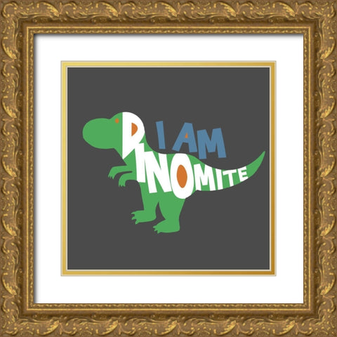 Dinomite Gold Ornate Wood Framed Art Print with Double Matting by Quach, Anna