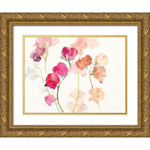 Swaying Sweet Peas Gold Ornate Wood Framed Art Print with Double Matting by Loreth, Lanie