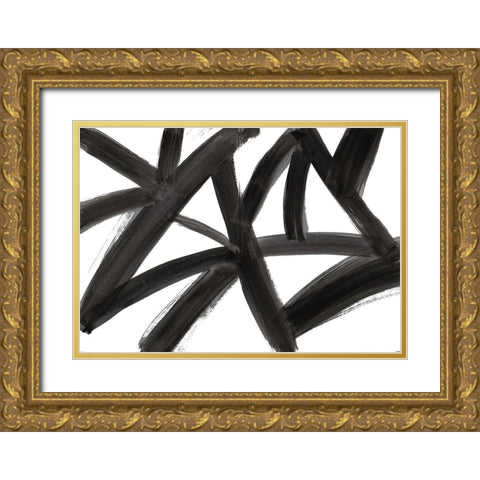 Black Roads Abstract Gold Ornate Wood Framed Art Print with Double Matting by Navas, Emily