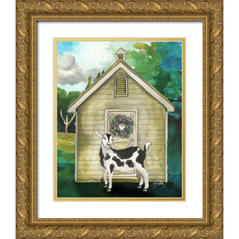 Goat Shed II Gold Ornate Wood Framed Art Print with Double Matting by Medley, Elizabeth