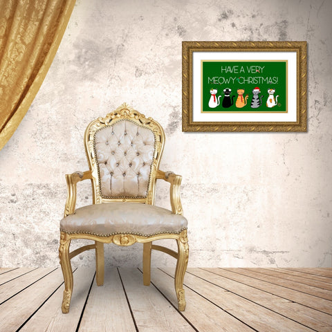 Christmas Cat Wishes Gold Ornate Wood Framed Art Print with Double Matting by Torres, Melanie
