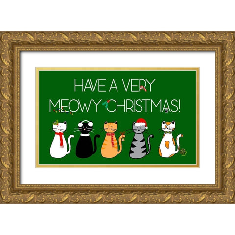 Christmas Cat Wishes Gold Ornate Wood Framed Art Print with Double Matting by Torres, Melanie
