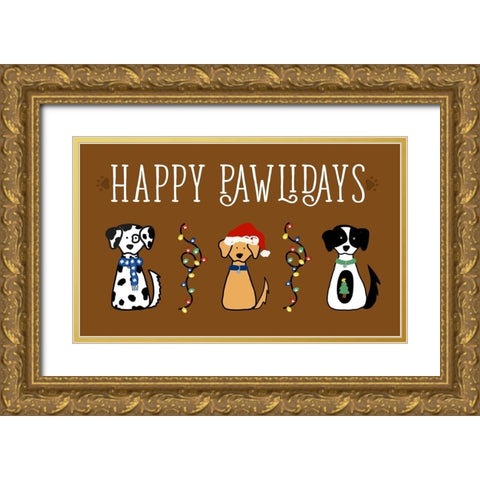 Christmas Dog Wishes Gold Ornate Wood Framed Art Print with Double Matting by Torres, Melanie