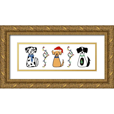 Christmas Dogs I Gold Ornate Wood Framed Art Print with Double Matting by Torres, Melanie