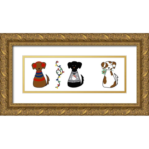 Christmas Dogs II Gold Ornate Wood Framed Art Print with Double Matting by Torres, Melanie