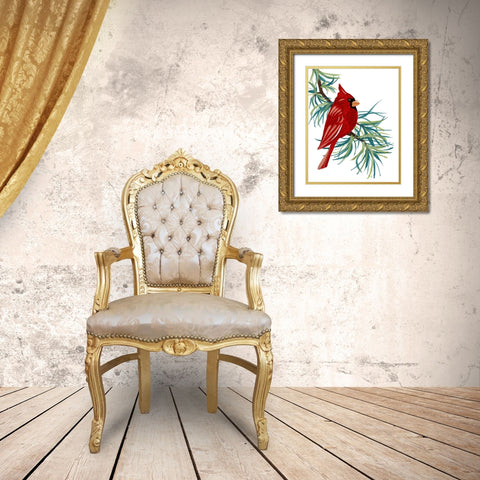 Modern Cardinal on Branch I Gold Ornate Wood Framed Art Print with Double Matting by Loreth, Lanie