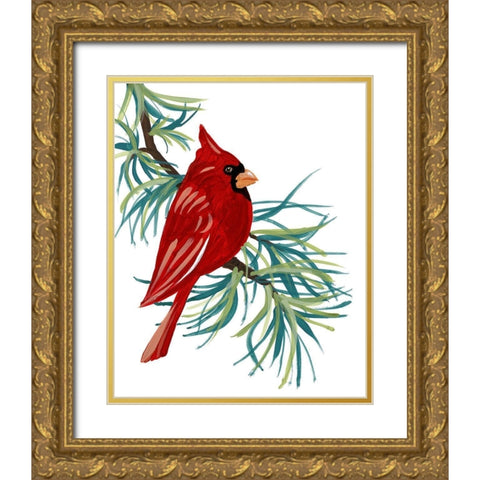 Modern Cardinal on Branch I Gold Ornate Wood Framed Art Print with Double Matting by Loreth, Lanie