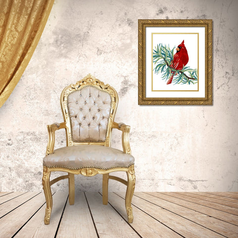 Modern Cardinal on Branch II Gold Ornate Wood Framed Art Print with Double Matting by Loreth, Lanie
