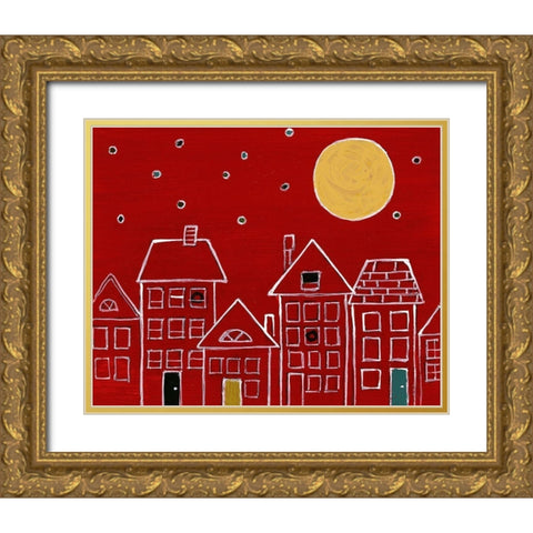 Moonlit City Night Gold Ornate Wood Framed Art Print with Double Matting by Loreth, Lanie
