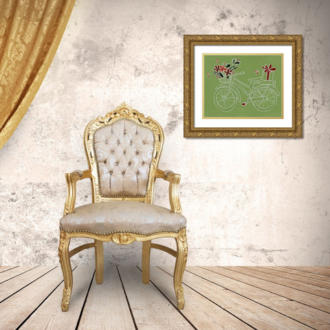 Modern Christmas Bicycle Gold Ornate Wood Framed Art Print with Double Matting by Loreth, Lanie